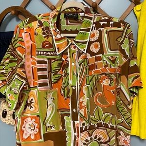 Vintage Bob Mackie Wearable Art Silk Blouse XL